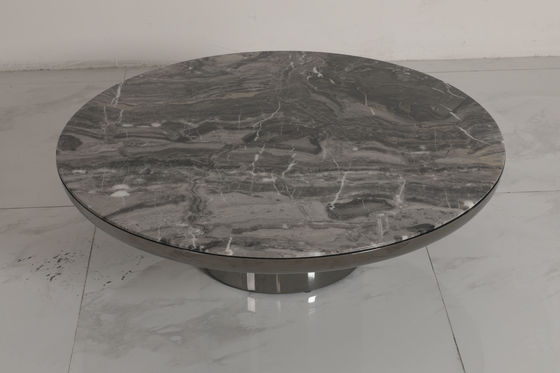 Brushed Stainless Steel Round Coffee Table With Natural Marble Top