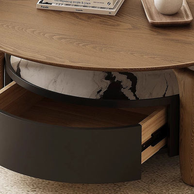 Walnut Veneer Central Round Coffee Table Natural Wood Top Solid Wood Legs For Living Room And Hotel Use