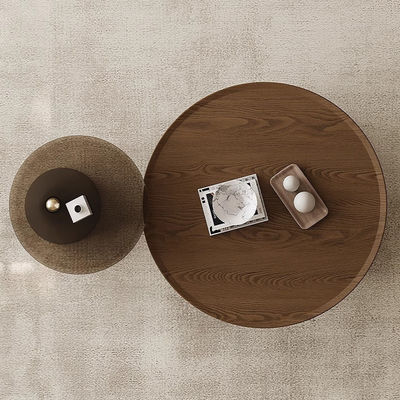 Walnut Veneer Central Round Coffee Table Natural Wood Top Solid Wood Legs For Living Room And Hotel Use