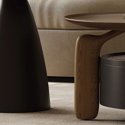 Walnut Veneer Central Round Coffee Table Natural Wood Top Solid Wood Legs For Living Room And Hotel Use