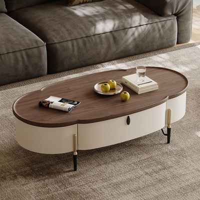 Walnut Veneer Central Oval Coffee Table Natural Wood Top Metal Legs For Living Room And Hotel Use