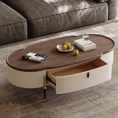 Walnut Veneer Central Oval Coffee Table Natural Wood Top Metal Legs For Living Room And Hotel Use