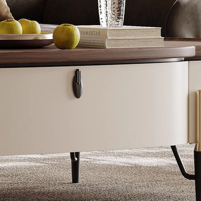 Walnut Veneer Central Oval Coffee Table Natural Wood Top Metal Legs For Living Room And Hotel Use