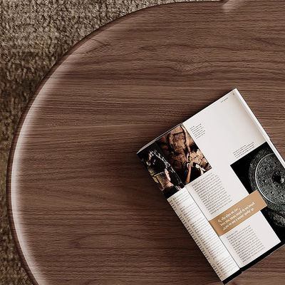 Walnut Veneer Central Oval Coffee Table Natural Wood Top Metal Legs For Living Room And Hotel Use