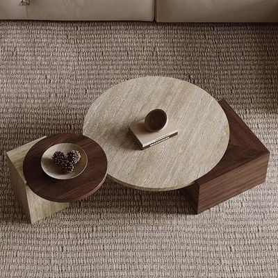 Stone Central Coffee Table Natural Stone Top Wood Legs For Living Room And Hotel Use