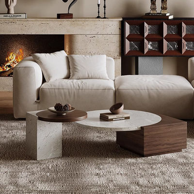 Stone Central Coffee Table Natural Stone Top Wood Legs For Living Room And Hotel Use