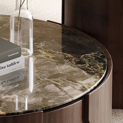 Marble Central Coffee Table Natural Stone Top Wood Legs For Living Room And Hotel Use