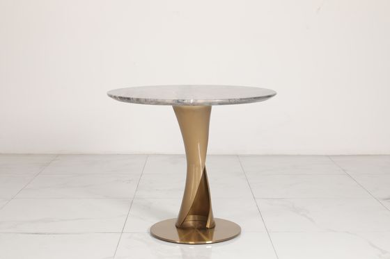 Natural Marble Top End Table With Stainless Steel Base In Minimalism Style