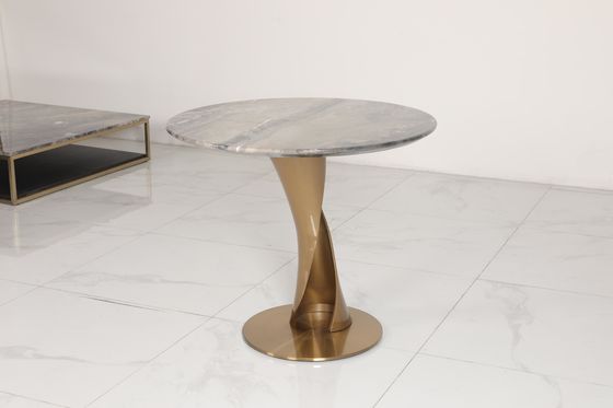 Natural Marble Top End Table With Stainless Steel Base In Minimalism Style