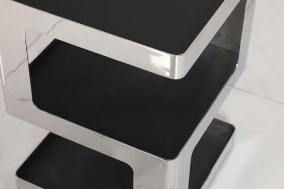 Stainless Steel Coffee End Table Black Glass Top With Mirror Finish Customized Design