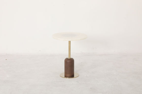Natural Marble Top Round End Table Stainless Steel Base