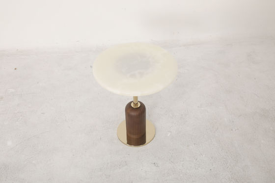 Natural Marble Top Round End Table Stainless Steel Base