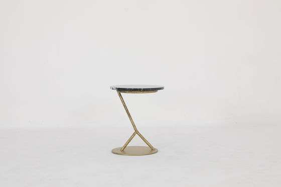 Sleek Marble End Table With Stainless Steel Base Antique Design