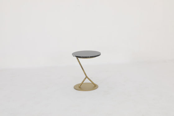 Sleek Marble End Table With Stainless Steel Base Antique Design