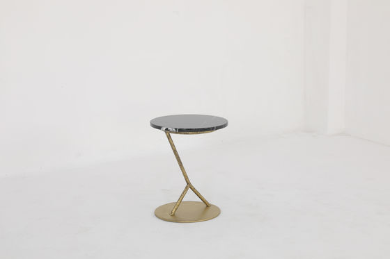 Sleek Marble End Table With Stainless Steel Base Antique Design