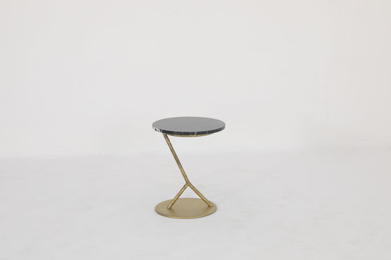 Sleek Marble End Table With Stainless Steel Base Antique Design