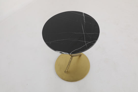 Sleek Marble End Table With Stainless Steel Base Antique Design