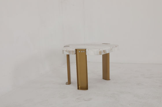 Natural Marble Top End Table With Stainless Steel Brass Finish Base