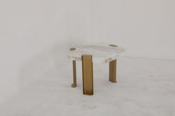 Natural Marble Top End Table With Stainless Steel Brass Finish Base