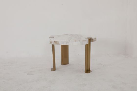 Natural Marble Top End Table With Stainless Steel Brass Finish Base
