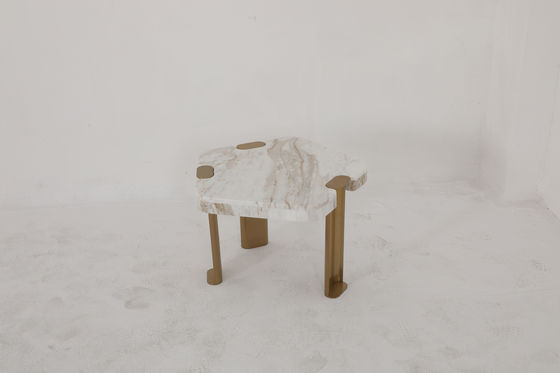 Natural Marble Top End Table With Stainless Steel Brass Finish Base