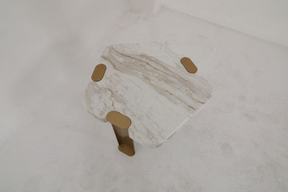 Natural Marble Top End Table With Stainless Steel Brass Finish Base