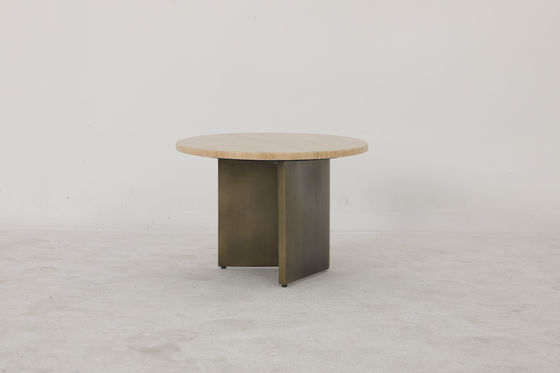 Stainless Steel End Table Natural Marble Top With Customizable Bronze Finish