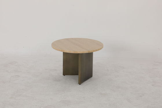 Stainless Steel End Table Natural Marble Top With Customizable Bronze Finish