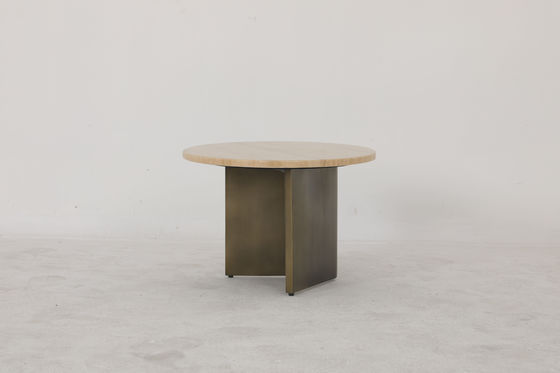 Stainless Steel End Table Natural Marble Top With Customizable Bronze Finish