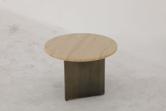 Stainless Steel End Table Natural Marble Top With Customizable Bronze Finish