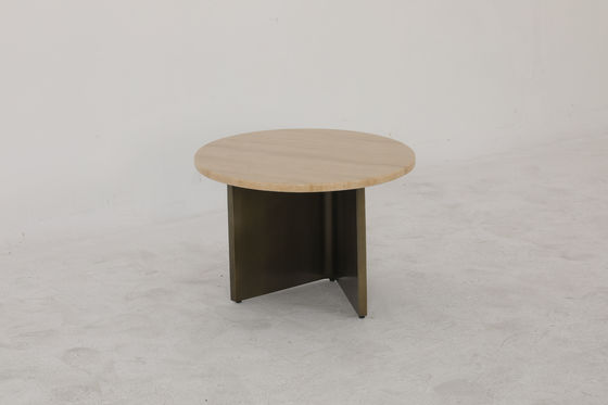Stainless Steel End Table Natural Marble Top With Customizable Bronze Finish