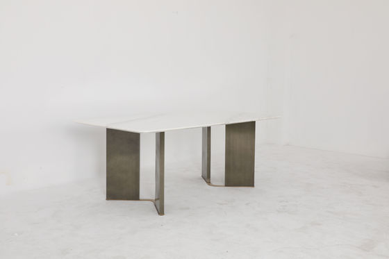 Contemporary Marble Top Dining Tables With Stainless Steel Base