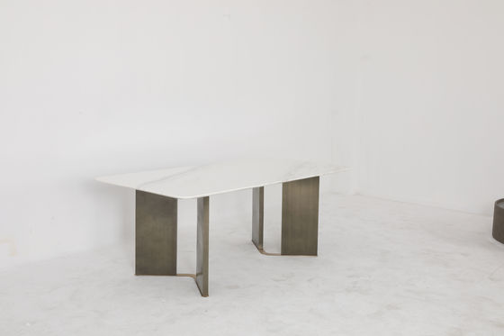 Contemporary Marble Top Dining Tables With Stainless Steel Base