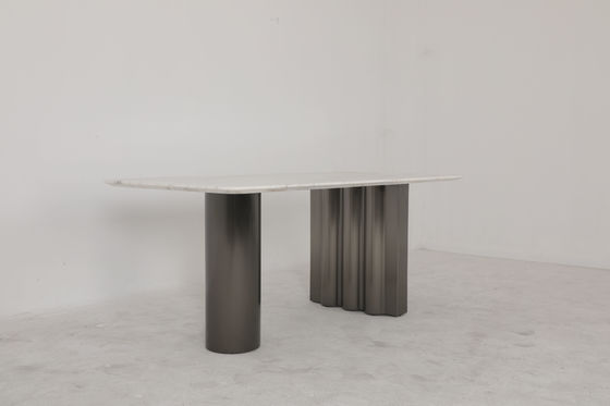 Modern Dining Table With Natural Marble Top And Stainless Steel Base