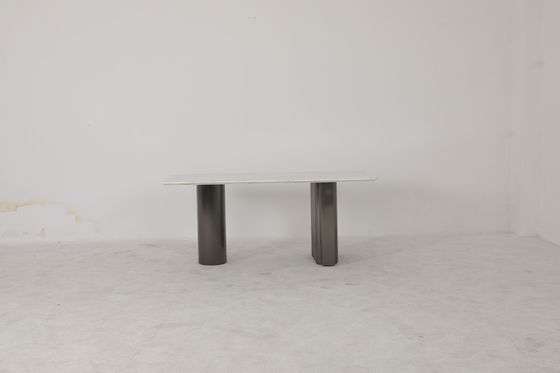Modern Dining Table With Natural Marble Top And Stainless Steel Base