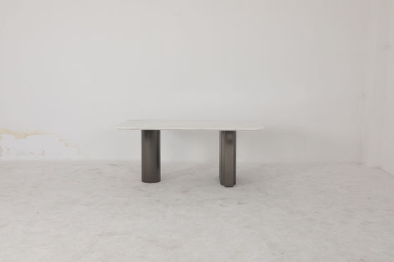 Modern Dining Table With Natural Marble Top And Stainless Steel Base