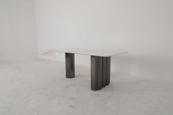 Modern Dining Table With Natural Marble Top And Stainless Steel Base