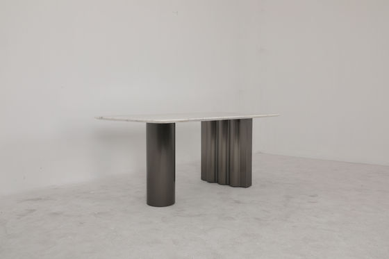 Modern Dining Table With Natural Marble Top And Stainless Steel Base