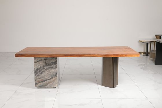 Ceramic Wood Glass Top Dining Table with Marble Base