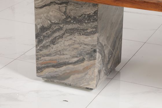 Ceramic Wood Glass Top Dining Table with Marble Base