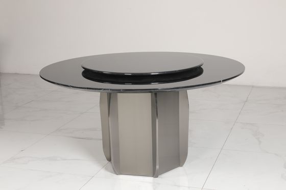 Customizable Steel Finish Dining Table With Glass Top Round Table For Home Use