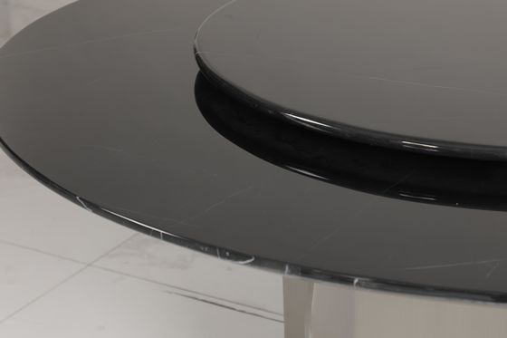 Customizable Steel Finish Dining Table With Glass Top Round Table For Home Use