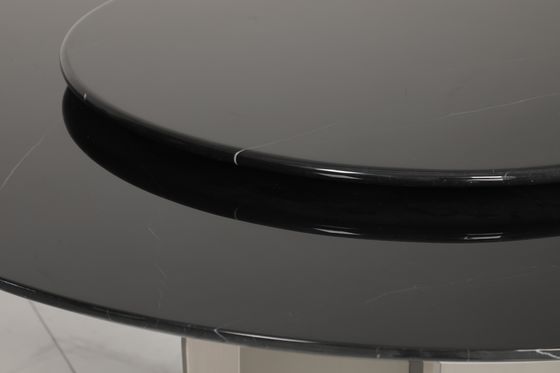 Customizable Steel Finish Dining Table With Glass Top Round Table For Home Use