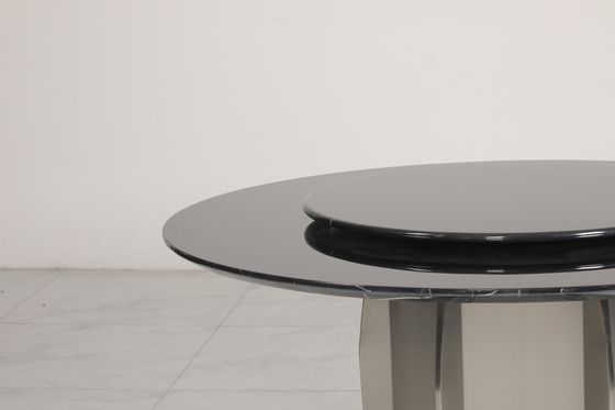 Customizable Steel Finish Dining Table With Glass Top Round Table For Home Use