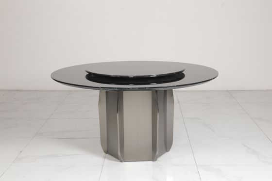 Customizable Steel Finish Dining Table With Glass Top Round Table For Home Use