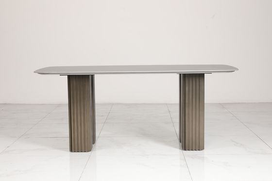 Customized Ceramic Top Dining Table With Stainless Steel Base Bronze Finish