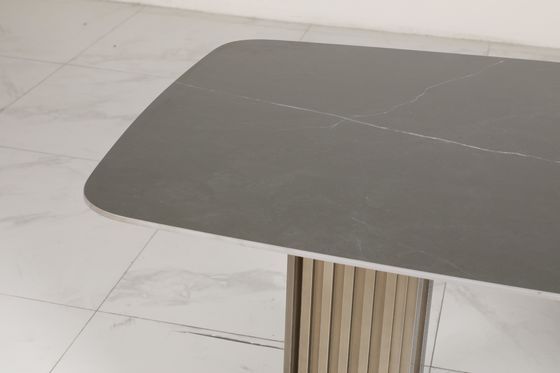 Customized Ceramic Top Dining Table With Stainless Steel Base Bronze Finish