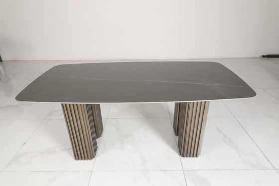 Customized Ceramic Top Dining Table With Stainless Steel Base Bronze Finish