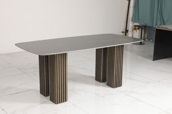 Customized Ceramic Top Dining Table With Stainless Steel Base Bronze Finish