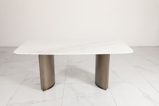 Contemporary Marble Dining Tables With Marble Top Stainless Steel Base Home Use